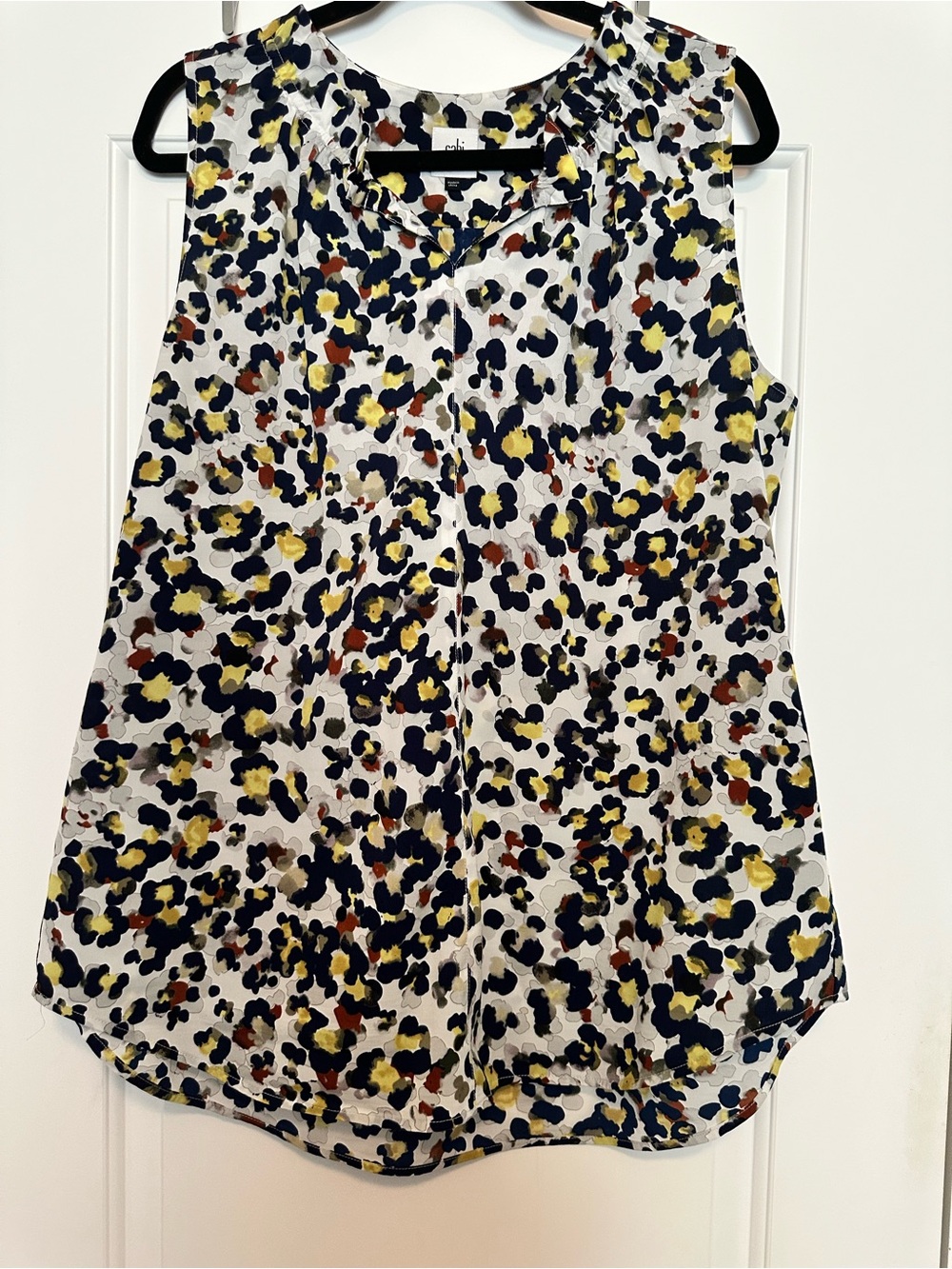 CAbi Leopard Spot Sleeveless Blouse - White, Yellow, Navy, Rust